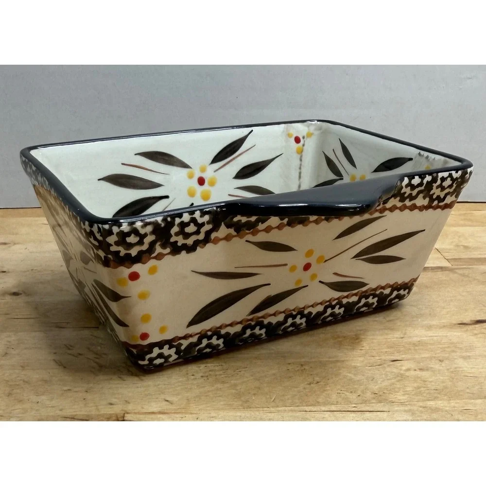 Temp-tations Old World 20oz Loaf Pan W/ Lid Baker Cream Black Rectangular Dish